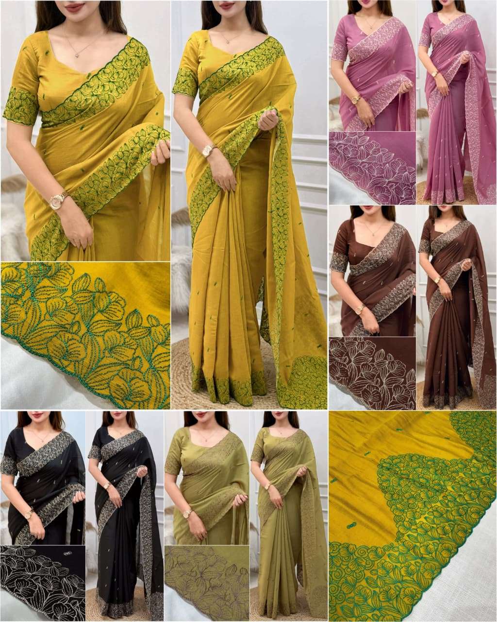 Smriti coral chiffon fancy fabric saree reseller in surat